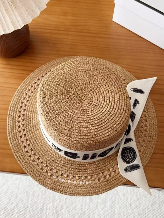 Chanel Flat Brim Straw Hat | Luxury Summer Sun Protection Accessory main image 4